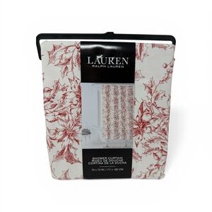 Lauren Ralph Lauren Red White Floral Cotton Shower Curtain Poinsettias NWT